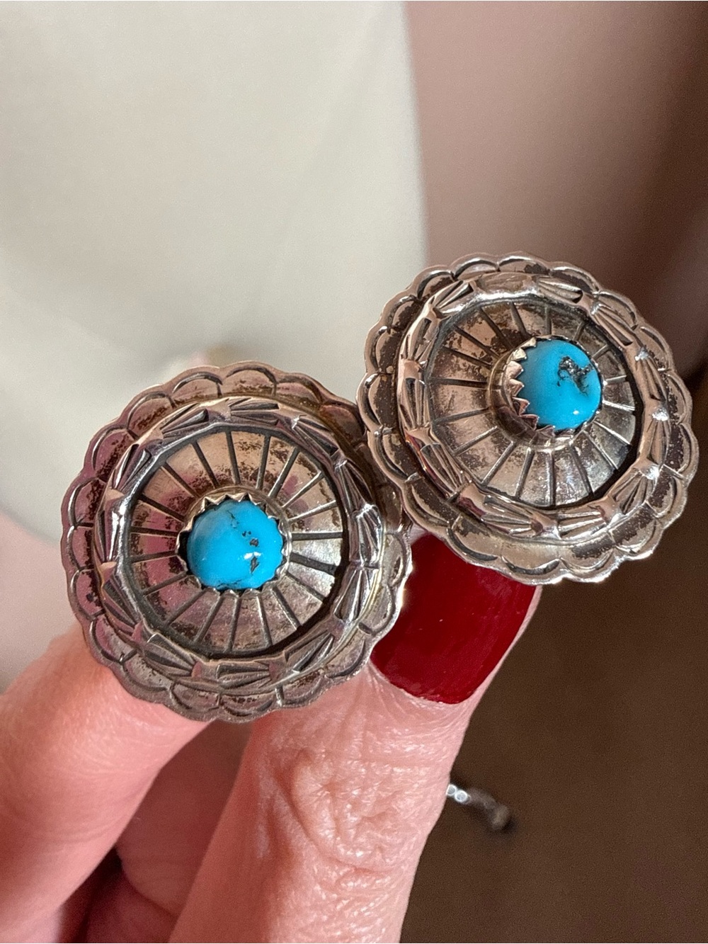 Old pawn Vintage Native American Sterling silver turquoise stone clip earrings